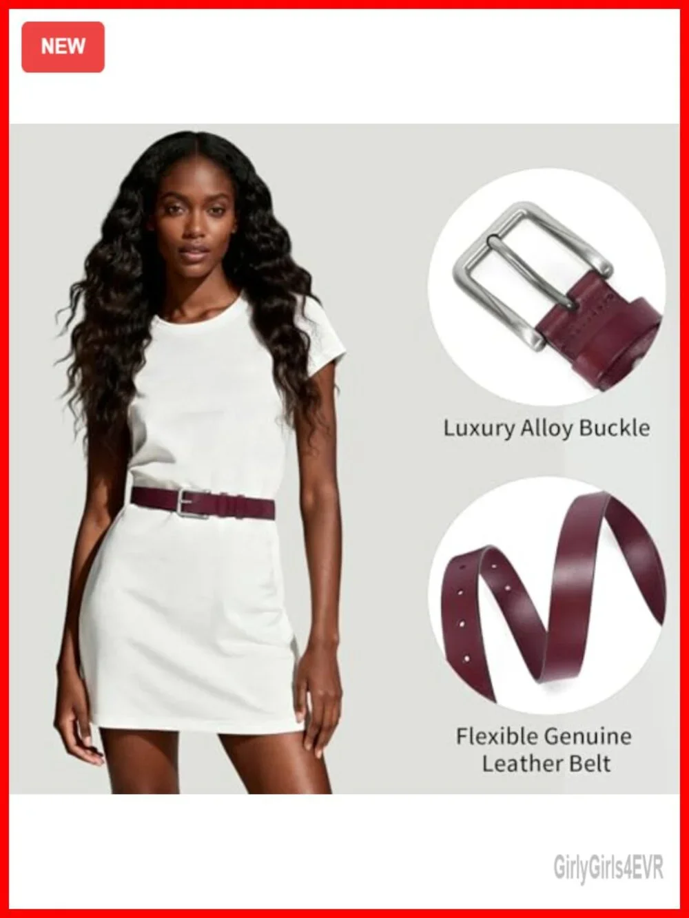 Genuine Leather Belt for Women, Metal Buckle, Fashion Waist Belt for Jeans,